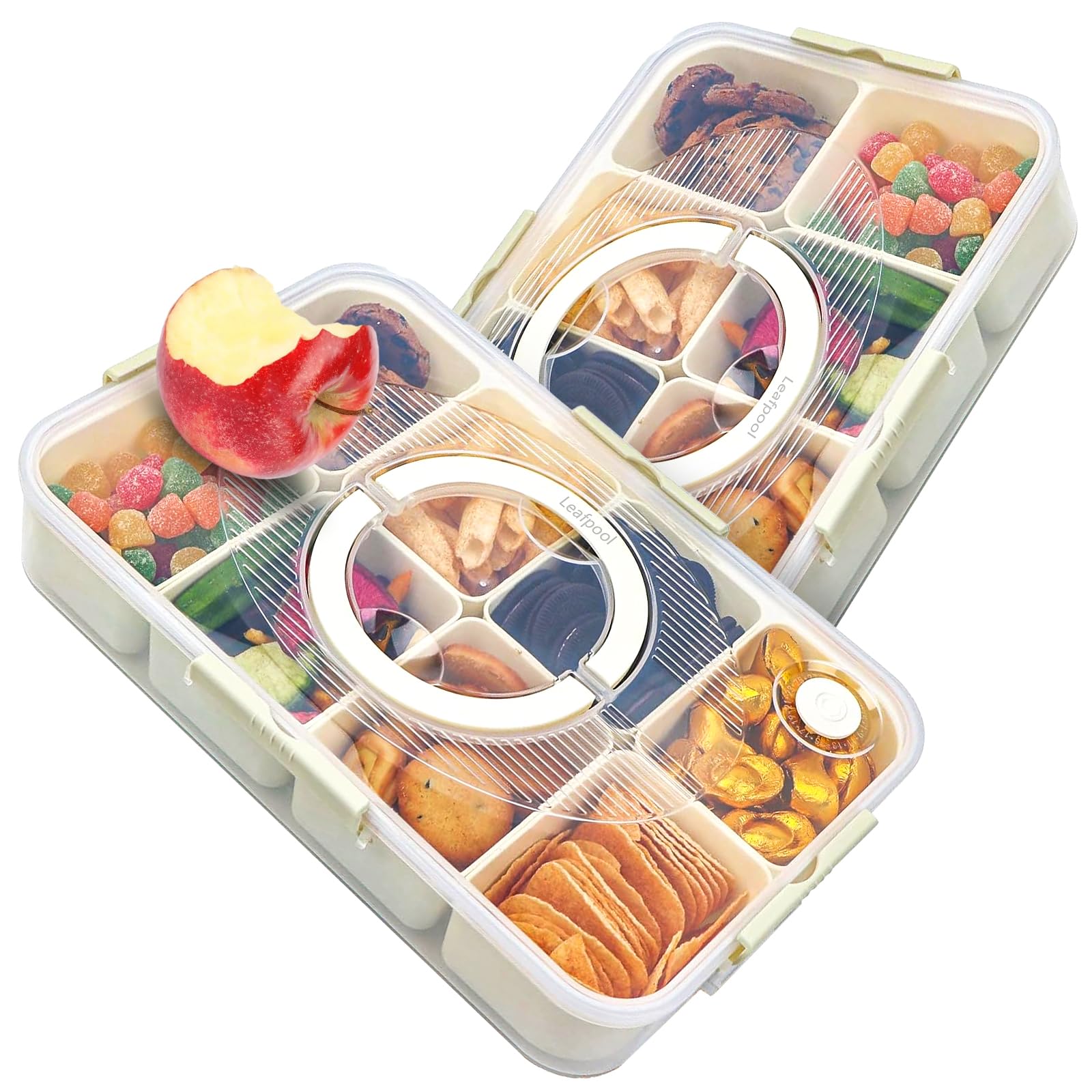 Leafpool Snack Box Container, Dishwasher Safe Fruit Snack Containers, 2 Pack Divided Serving Tray with Lid for Veggie, Candy, Snackle Charcuterie