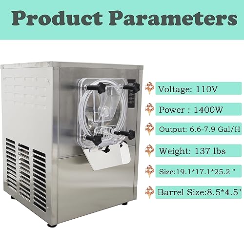 Miniatura 2 de HQHAOTWU Máquina comercial de helado duro para servir helados duros de acero inoxidable con panel de operación inteligente 25-30LH Máquina de helado