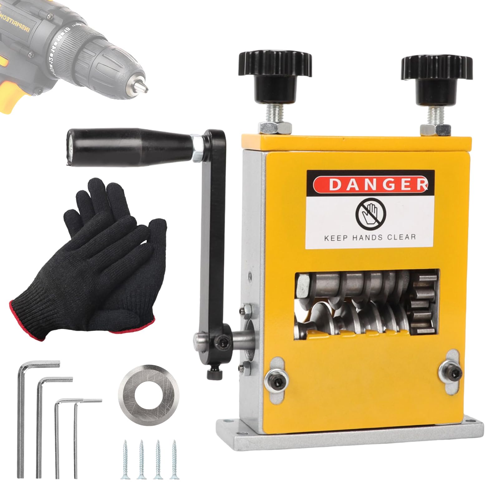Wire Stripper Machine, Manual Cable Stripper Machine with 1 Pair Gloves & 1 Blade, Portable Hand Crank or Drill Powered Copper Wire Stripping Machine for 1-17mm Cable, Scrap Copper Cables Recycling