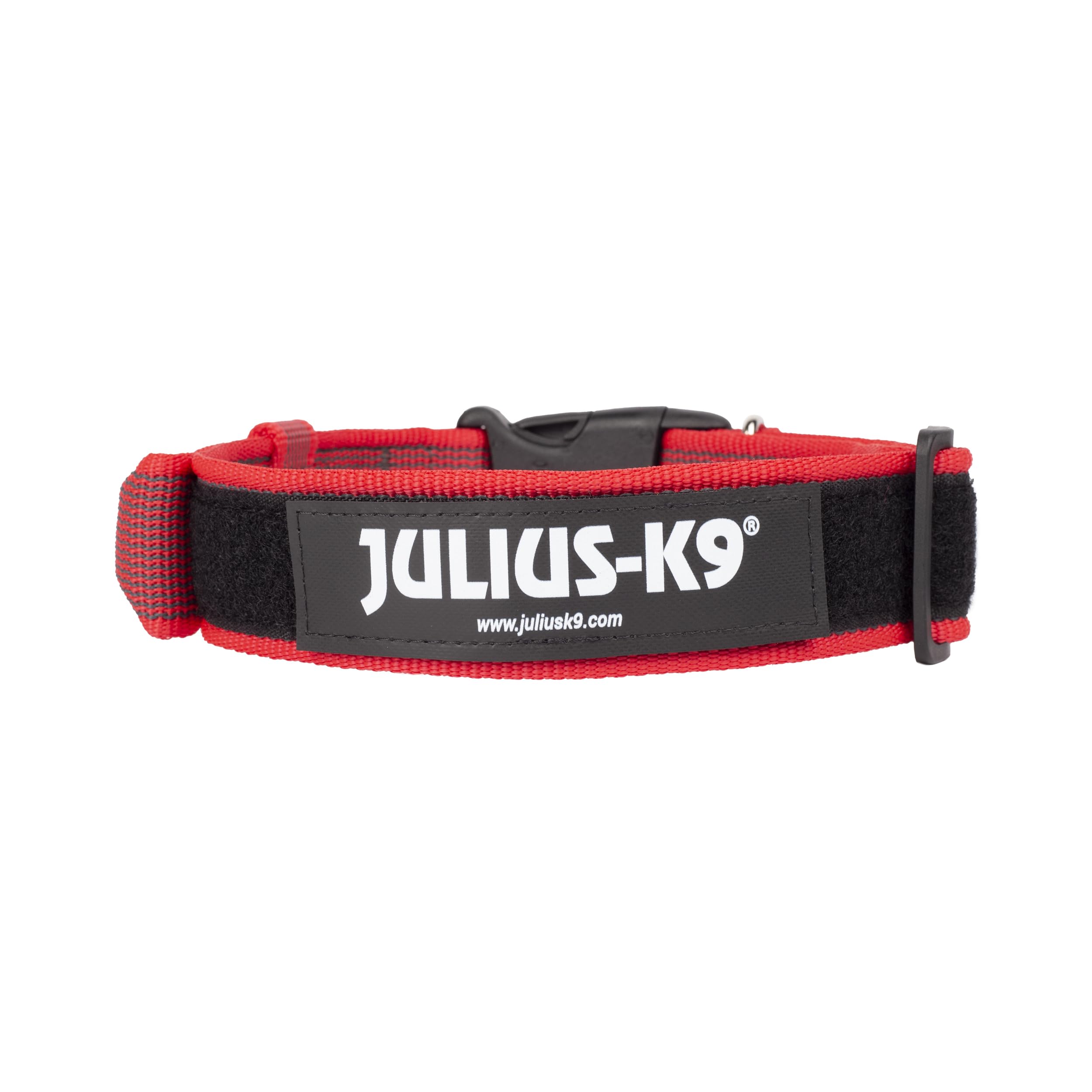 Julius-K9 Collare Color & Gray con manico richiudibile, chiusura di sicurezza ed adesivi intercambiabili, 40 mm (38-53 cm), Rosso-Grigio