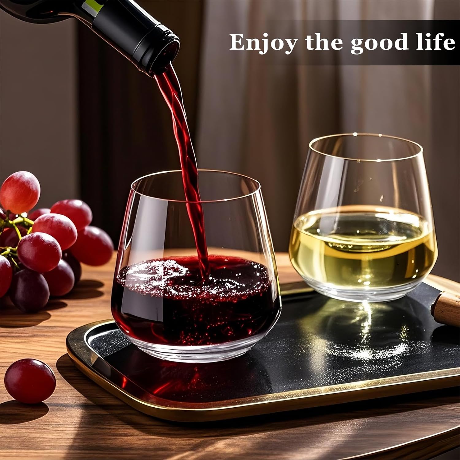 Stemless Wine Glasses Set of 4, 13.5oz, Crystal Clear Red White Wine Glasses for Daily Use, Lead-free, Dishwasher Safe, Glasses Drinking Set, Ideal for Home Bar, Parties & Gifts - Image 8