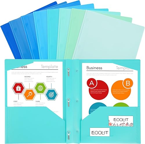 EOOUT Paquete de 8 carpetas de plástico con bolsillos y puntas, en 8 colores costeros, carpetas resistentes con 2 bolsillos y 3 puntas, carpetas de