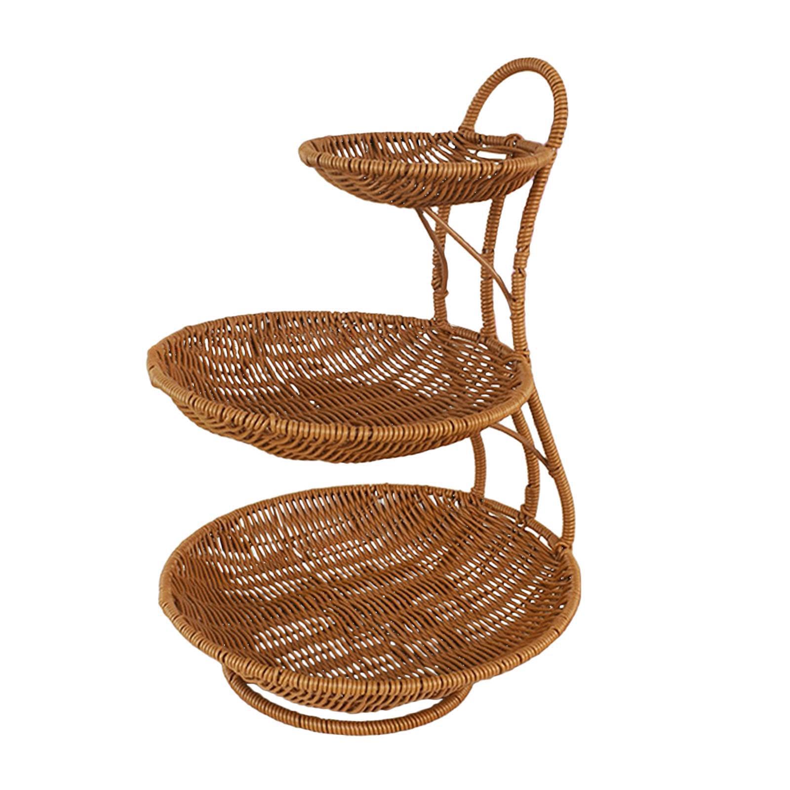 QIXCXAZ Stylish Vegetable Storage Basket With Stand Imitation Rattan Convenient Holder For Fruits And Vegetables Countertop Fruit Basket Storage Fruit Bowl, 3 Layers, 45cm