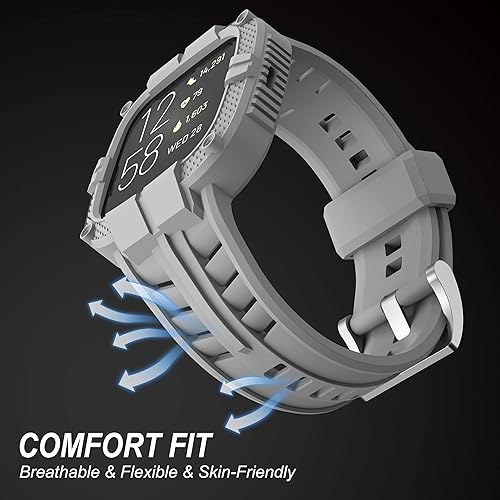Miniatura 10 de GELISHI Compatible con Fitbit Versa 2 bandas con funda, correa protectora para hombres, correa deportiva resistente para reloj inteligente, verde