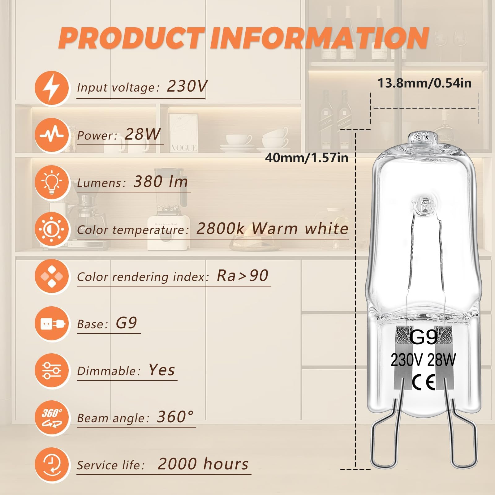 G9 Halogen Light Bulbs 28 W, Pack of 12, Dimmable Clear Capsule Lamps, 370LM Warm White 2800K, for Kitchen Chandelier - Image 2