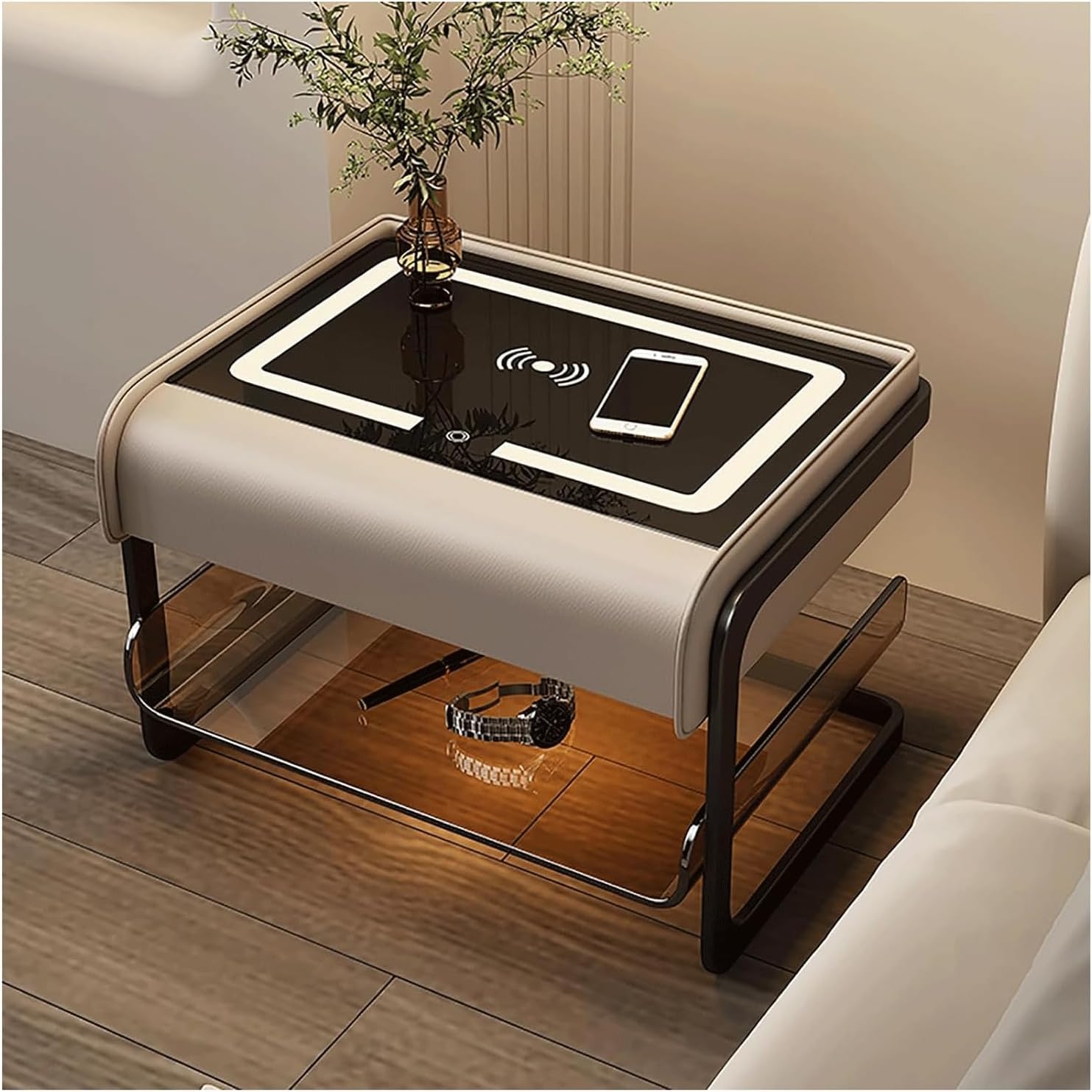 Table de Chevet pour Chambre à Coucher Moderne avec Chargeur sans Fil Intégré