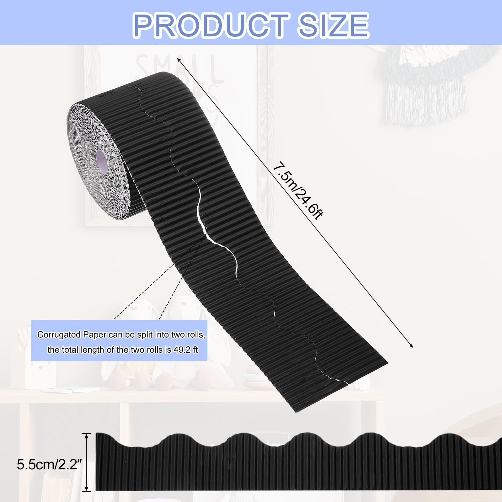 sourcing map 49.2ft Bulletin Board Border, Corrugated Paper Decorative Wavy Border, Scalloped Rolled Border Trim for Crafts Classroom Offices DIY Project Party Birthday Decoration, Black - Image 2