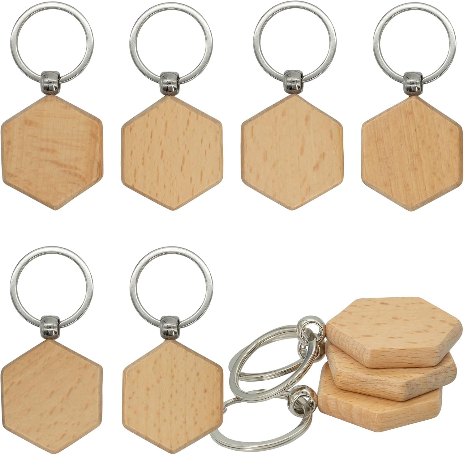 Hexagon Wood Engraving Blanks Wood Blanks Blank Wooden Key Tag with Keychain 20 Pcs