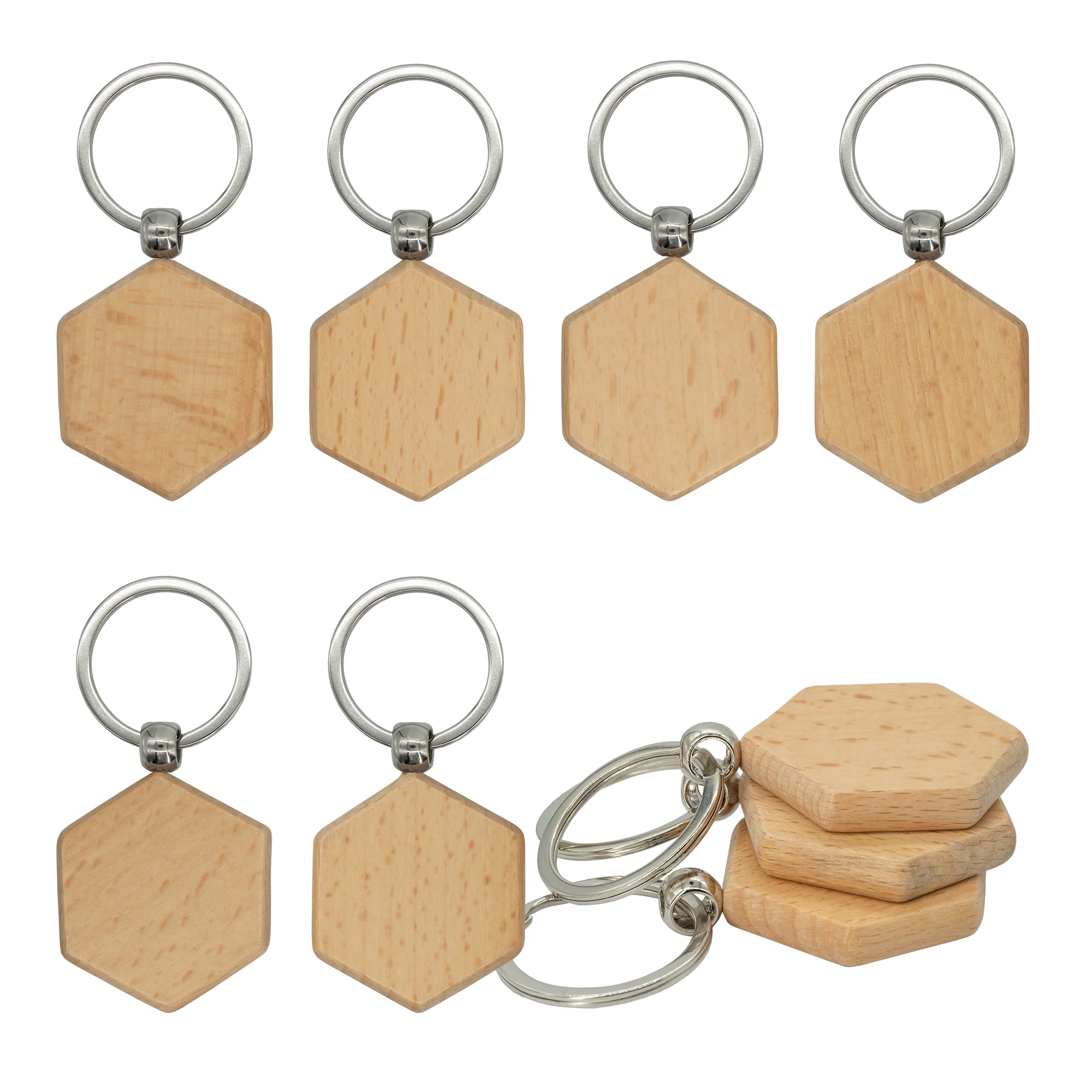 Hexagon Wood Engraving Blanks Wood Blanks Blank Wooden Key Tag with Keychain 20 Pcs