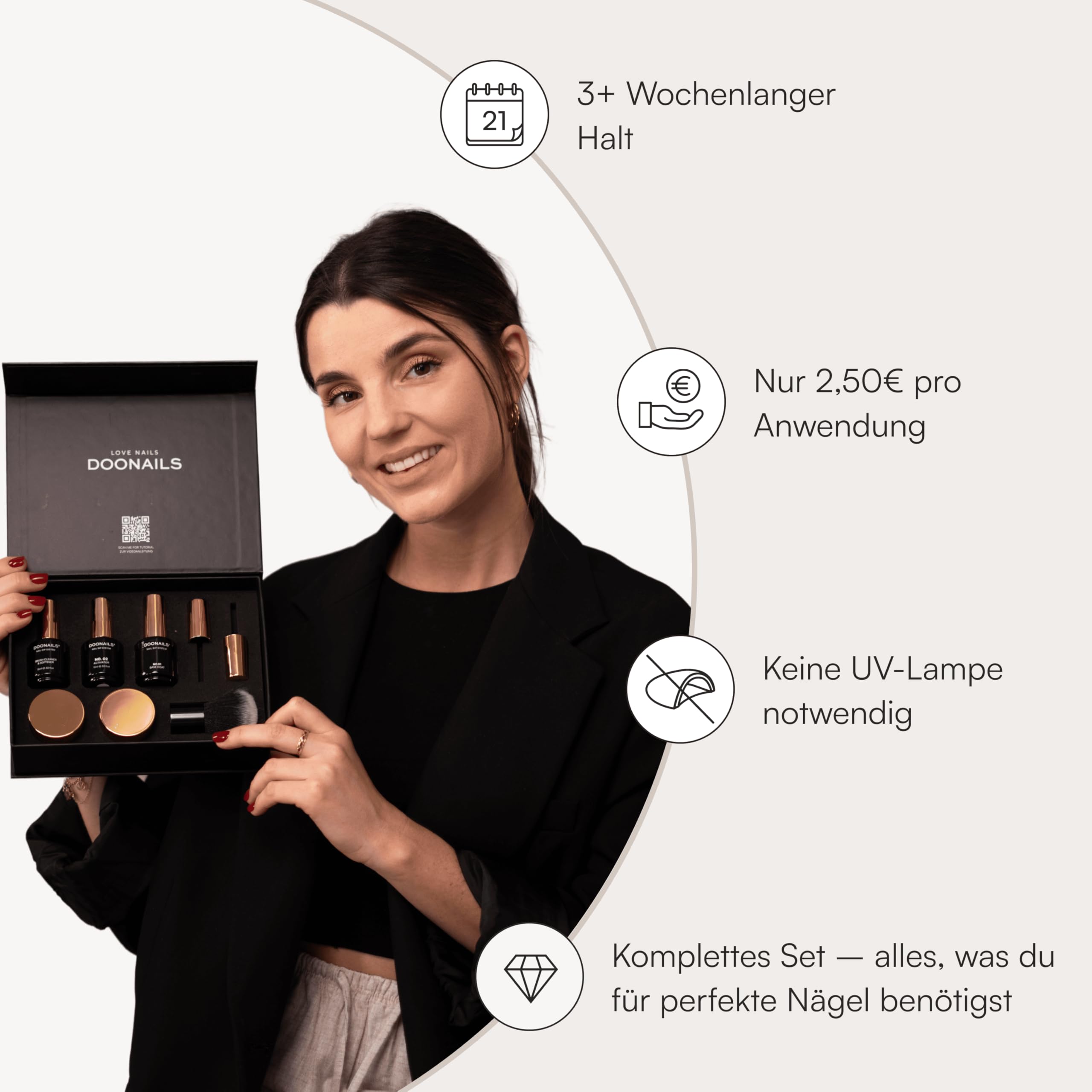 DOONAILS – Dipping Powder Nails Set Probierset Snow White – 8-teiliges Nagel Probierpaket für salonschöne Pediküre & Maniküre – Vegan & tierversuchsfrei – Schnelle Trocknung ohne UV-Lampe