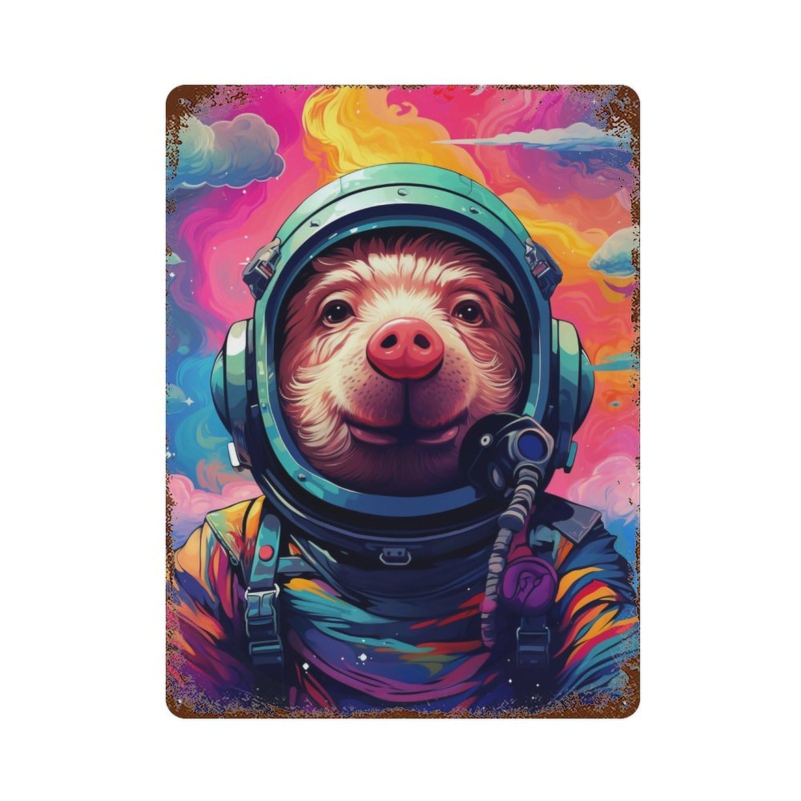 Rust Effect Pig Astronaut in Space Suit-2 Vintage Metal Tin Sign 15.7"x11.8", Farmhouse Wall Decor for Garage, Bar And Workshop Decor