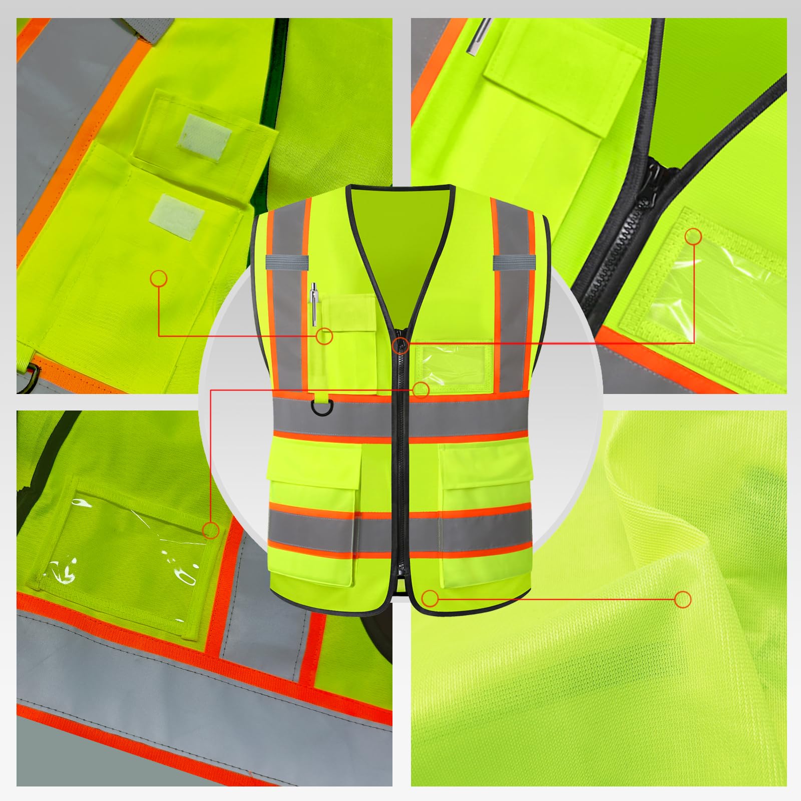 Custom Safety Vest Logo High Visibility Vest Personalized Dual Tone Reflective Strips Pockets Zipper - 3