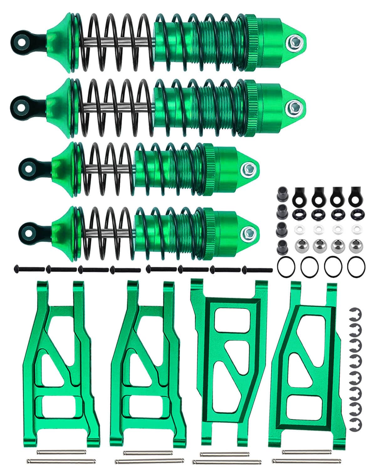 RCMYou RC Shocks & Front Rear Suspension Arm Upgrades Part for 1/10 Slash 4x4 VXL,Rustler 4X4 VXL,Stampede 4X4 VXL,Hoss 4X4 VXL,Alloy Big Bore RC Shock Absorber & More Durable A Arm,Green