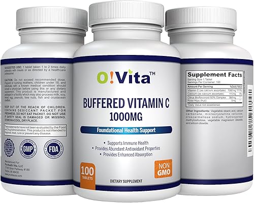 Miniatura 5 de Vitamina C tamponada de 1000 mg para apoyar la salud inmunológica, 100 tabletas tamponadas sin OMG, suministro para 100 días