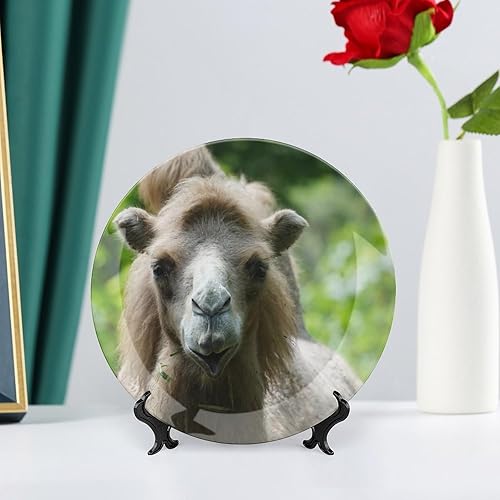 Miniatura 6 de Placa decorativa de animales de camello, placa decorativa de cerámica para pared, plato decorativo con soporte, placa redonda de exhibición de