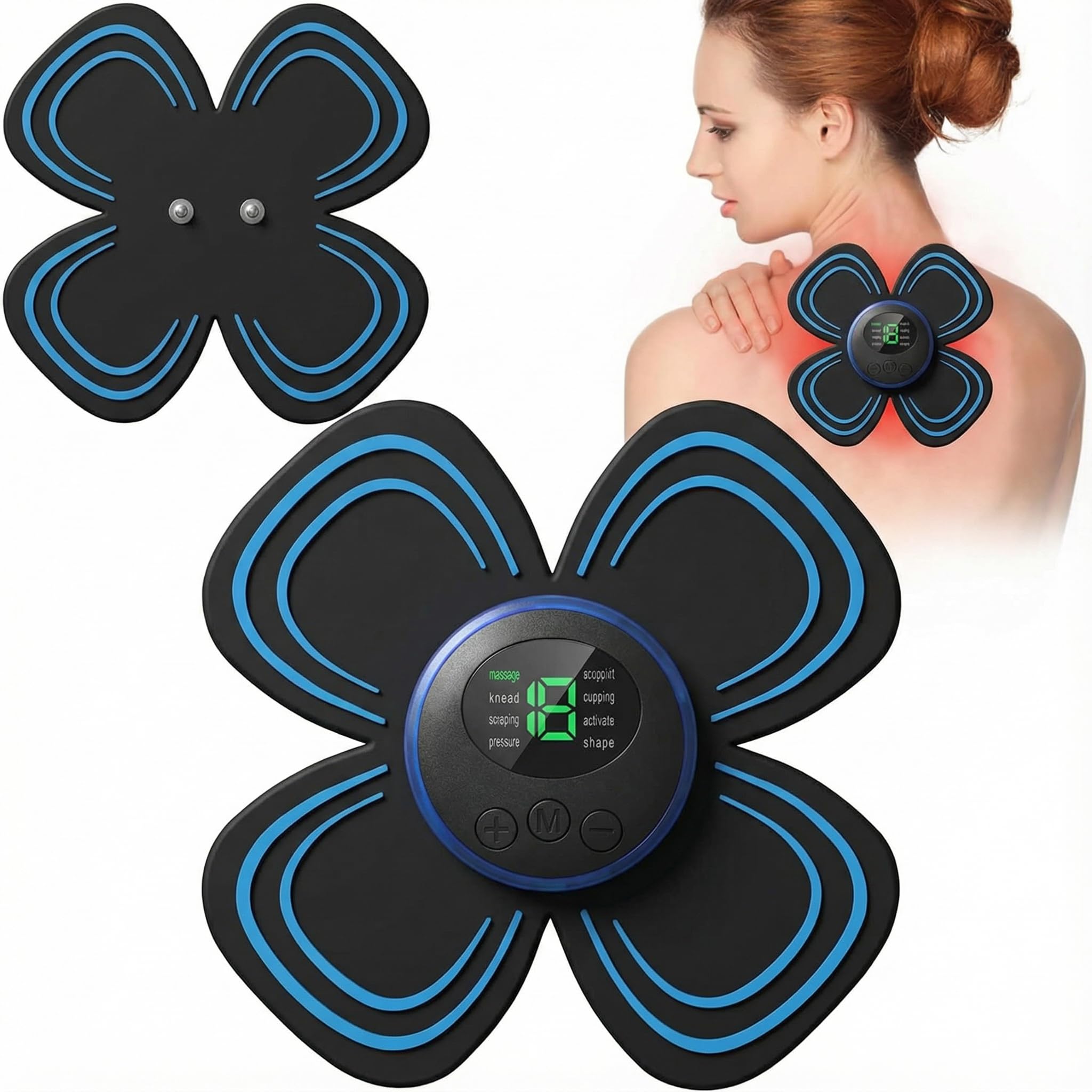Elettrostimolatore Antidolorifico Wireless. Dispositivo TENS portatile Senza Fili, Elettrostimolatore Muscolare (EMS, TENS, Massaggio), Ricaricabile per il Trattamento del Dolore