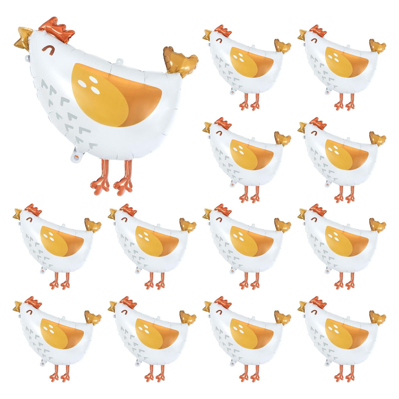 BruinBang 12 PCS Walking Chicken Balloons Farm Hen Foil Balloons for Kids Birthday Party, Barnyard Animal Baby Shower Decorations, White Chicken