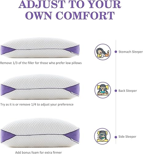 Miniatura 8 de HOMELAB Almohada corporal ajustable de espuma viscoelástica triturada, almohada de cama refrescante para dormir con funda extraíble, almohada