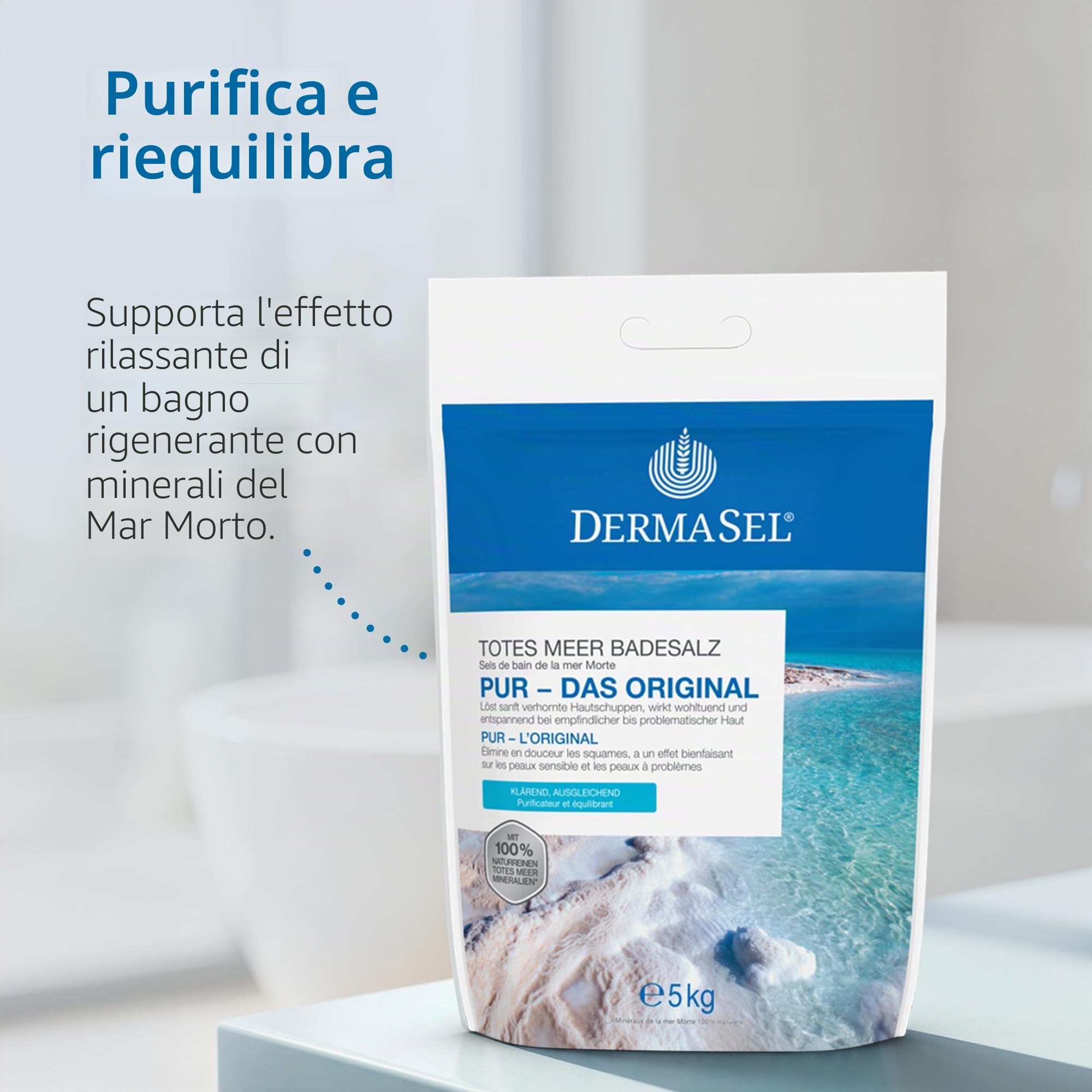 Dermasel Aqua Totes Meer Badesalz Pur, sale da bagno puro del Mar Morto, 5 kg