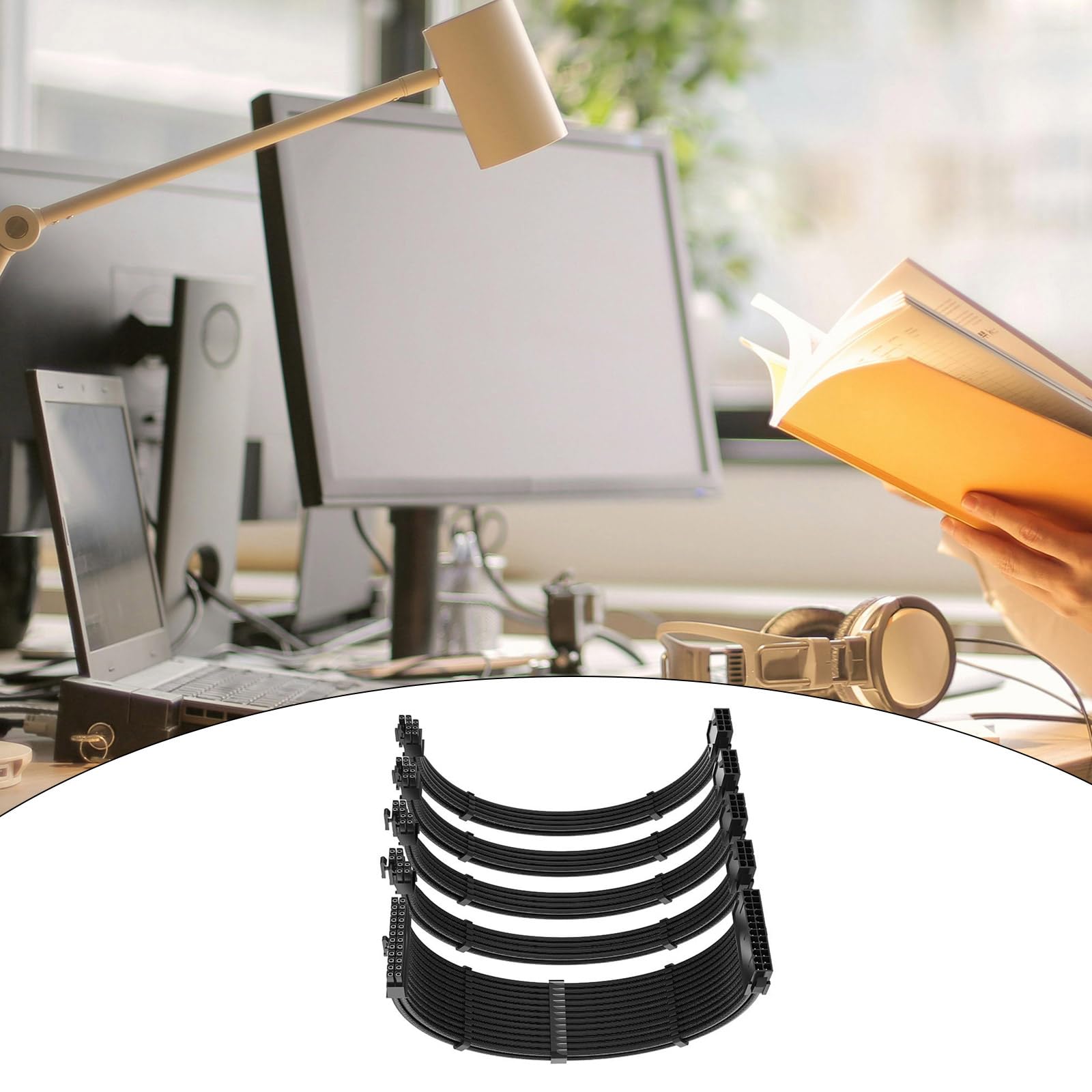 Cavo di alimentazione con manicotto per PC, set di cavi di prolunga da 35 cm, 24 pin, GPU, PCIE, 6+2 pin, 8 pin, CPU 4 + 4 pin, 18 AWG, cavo di alimentazione in nylon intrecciato