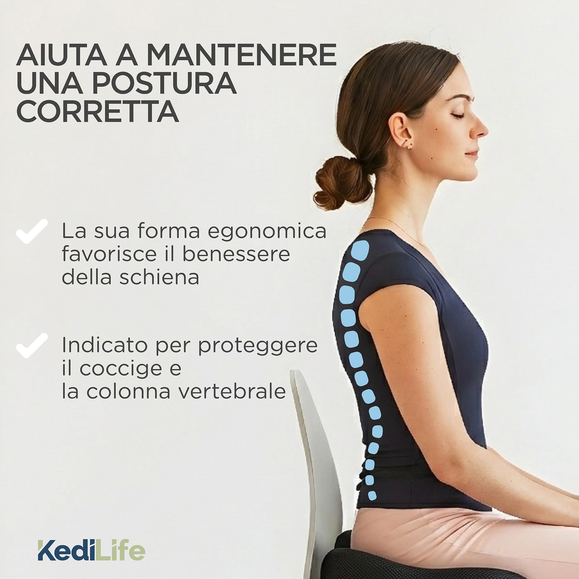 Cuscino Sedia Ufficio - Cuscino Ergonomico Sedile Auto Guidatore - in Memory Foam Traspirante e Sfoderabile - Ideale per Lavoro, Smart Working, Casa, Gaming e Sedia a Rotelle