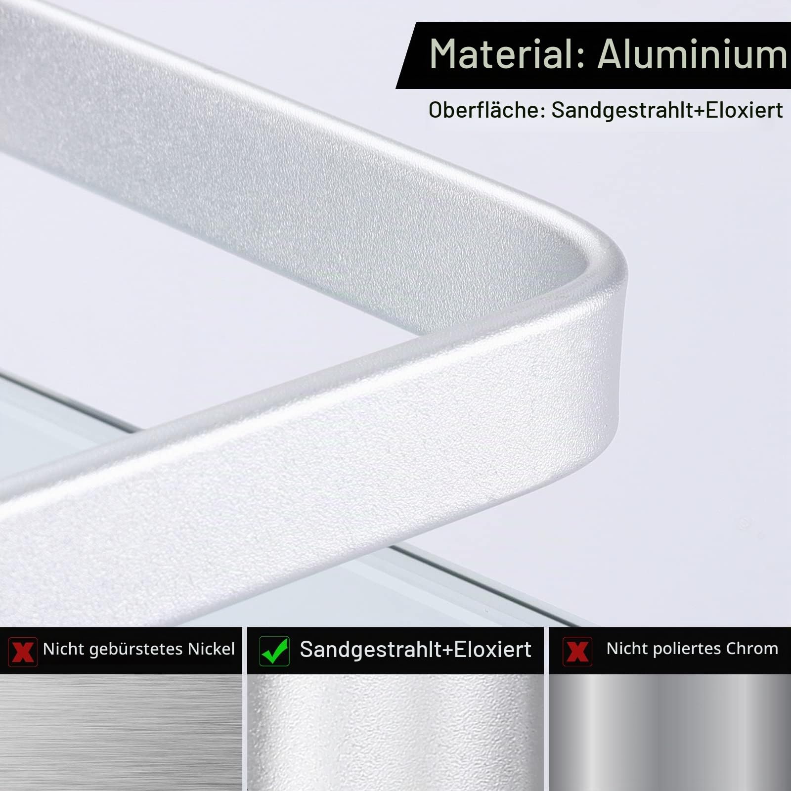 KES Glasregal Duschablage 35 cm, Glas Badregal 8mm Hartglas Badezimmer Regal Wandregal Dusche Ablage Sicher Wandmontage Aluminium Silber, A4126B