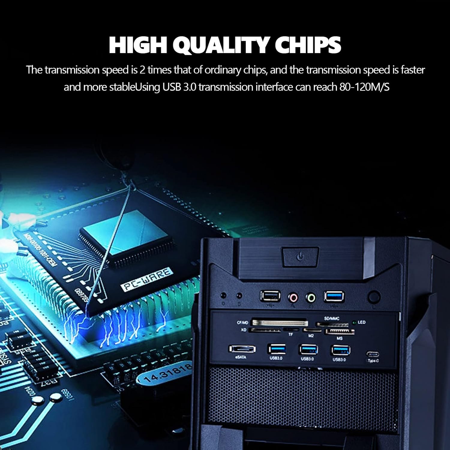 Wendry Multifunction Front Panel Internal Card Reader, Super Speed USB 3.0 Hub Card Reader Dashboard Fits Any 5.25inches Computer Case Front Panel