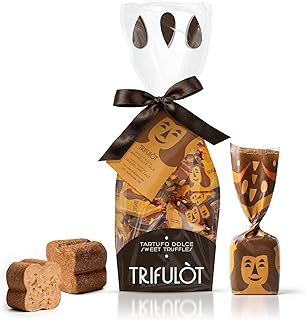 TartufLanghe Trifulot Caramel & Salt Milk Chocolate Truffles with Almonds, Individually Wrapped Gourmet Italian Truffle Candy, Fancy Chocolate Gift Set in a Bag From Italy, Gluten Free - 6.34 OZ
