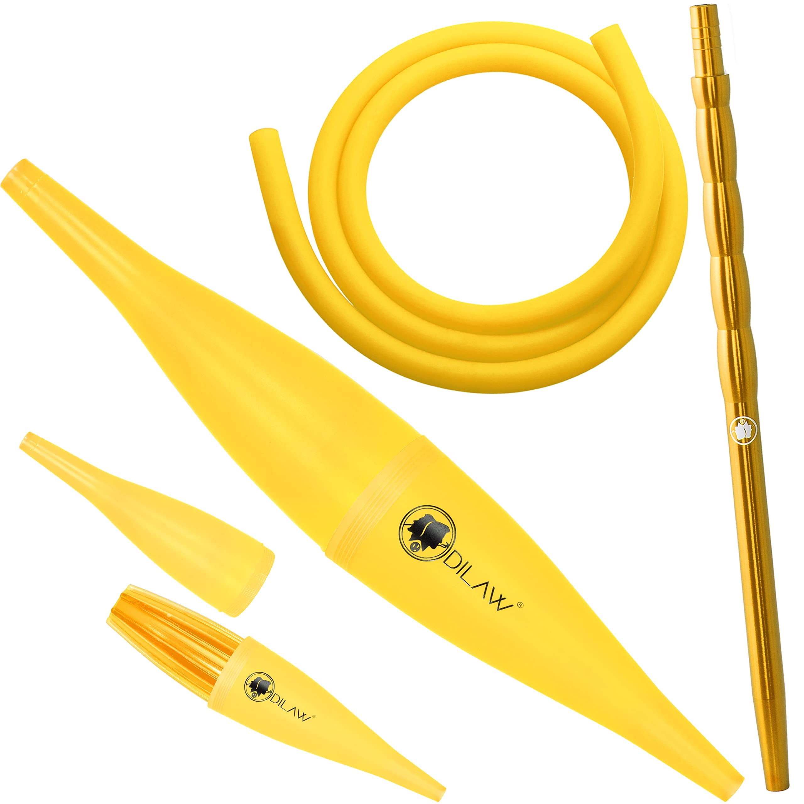 DILAW Shisha Ice Bazooka + Alu Mundstück + Silikonschlauch Set Kombinierbar mit Allen Handelsüblichen Schläuchen | Gelb