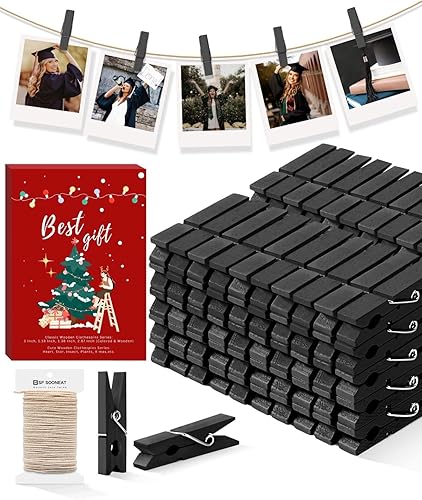 Mini prendedores para fotos, pinzas pequeñas de colores, paquete de 100 clips de madera arcoíris coloridos con cuerda de 32 pies para manualidades,