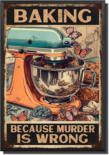 Miniatura 20 de LIUAXICIA Letreros de metal vintage retro para hornear porque el asesinato es equivocado, rosa mariposa como pastel, té, letrero de lata Metai