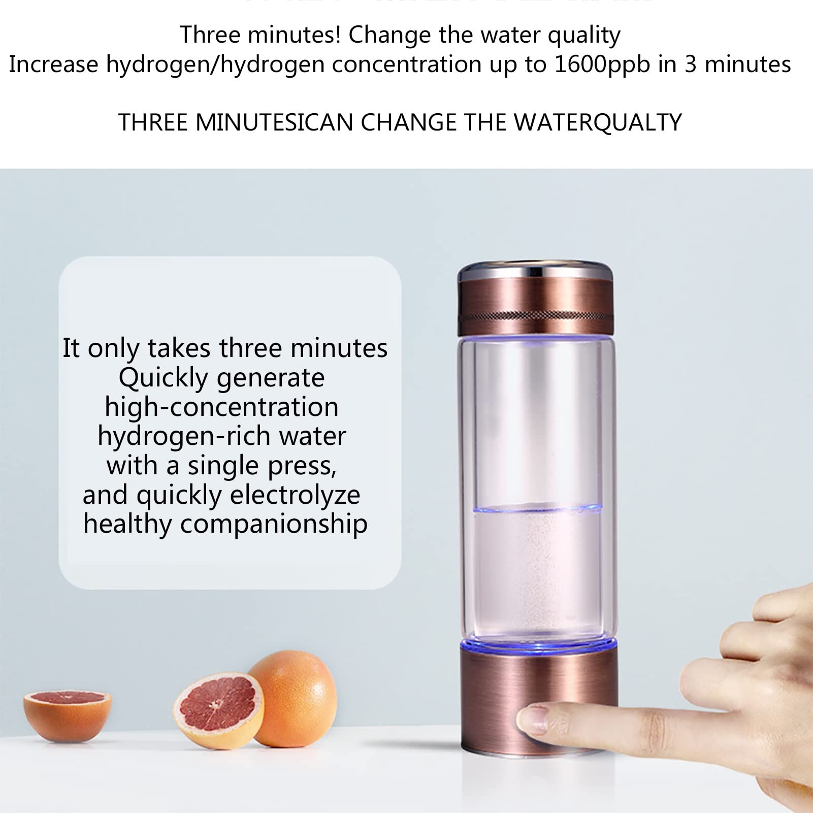 Bouteille d'eau hydrogène, générateur d'eau alcaline Riche hydrogène Portable, ioniseur, Produit Une teneur hydrogène jusqu'à 800-1200 PPB, Haute Concentration avec Adaptateur d'eau minérale pour r