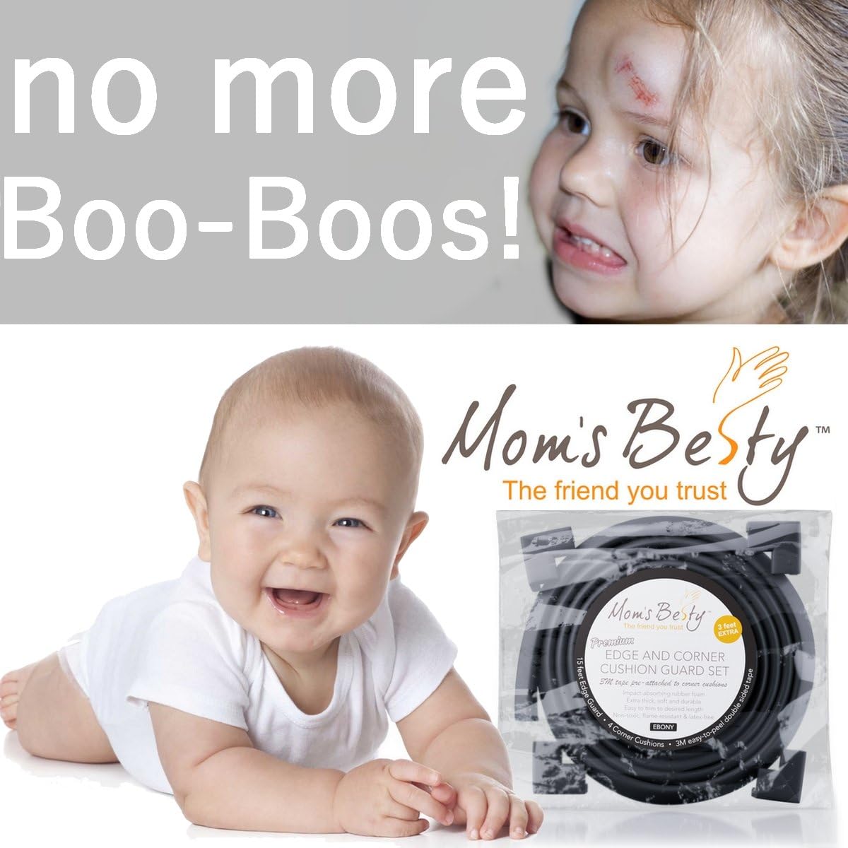 Mom's Besty Extra Dense Child Safety Protectors & Furniture Bumpers Set – 16.2 Ft. Total Coverage (15 Ft. Edge & 4 Taped Corner Guards) - Ebony Black - Free Home Baby Proofing Checklist