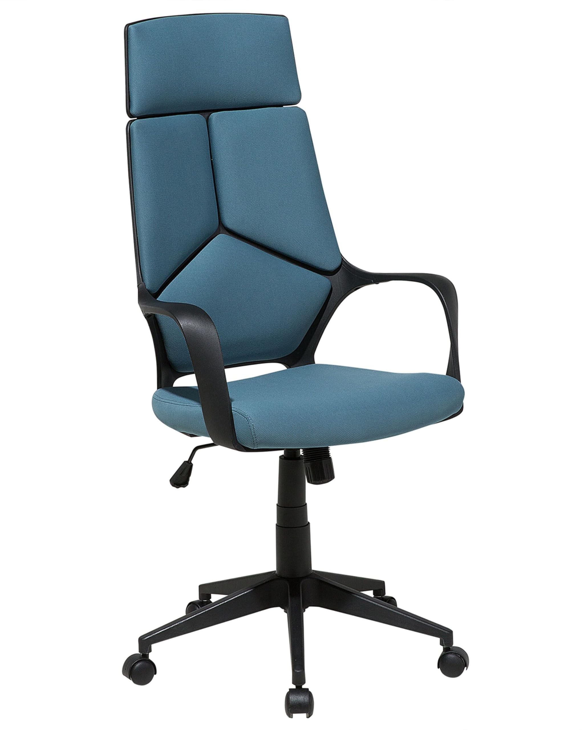 Beliani Office Chair Blue, Black Fabric 360° Swivel With Backrest, Delight