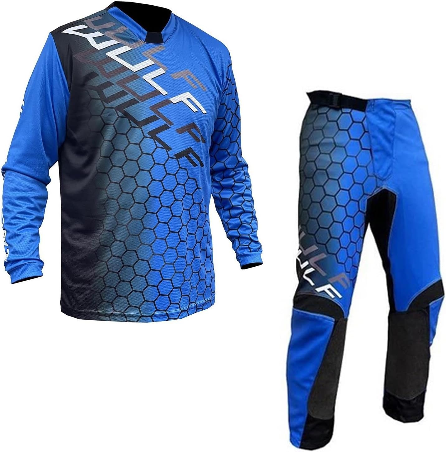 WULFSPORT Junior MX Race Suit Motocross Kids Motorbike Children Youth Off Road Dirt Sports Quad Bike BMX ATV Jersey and Trouser - Blue