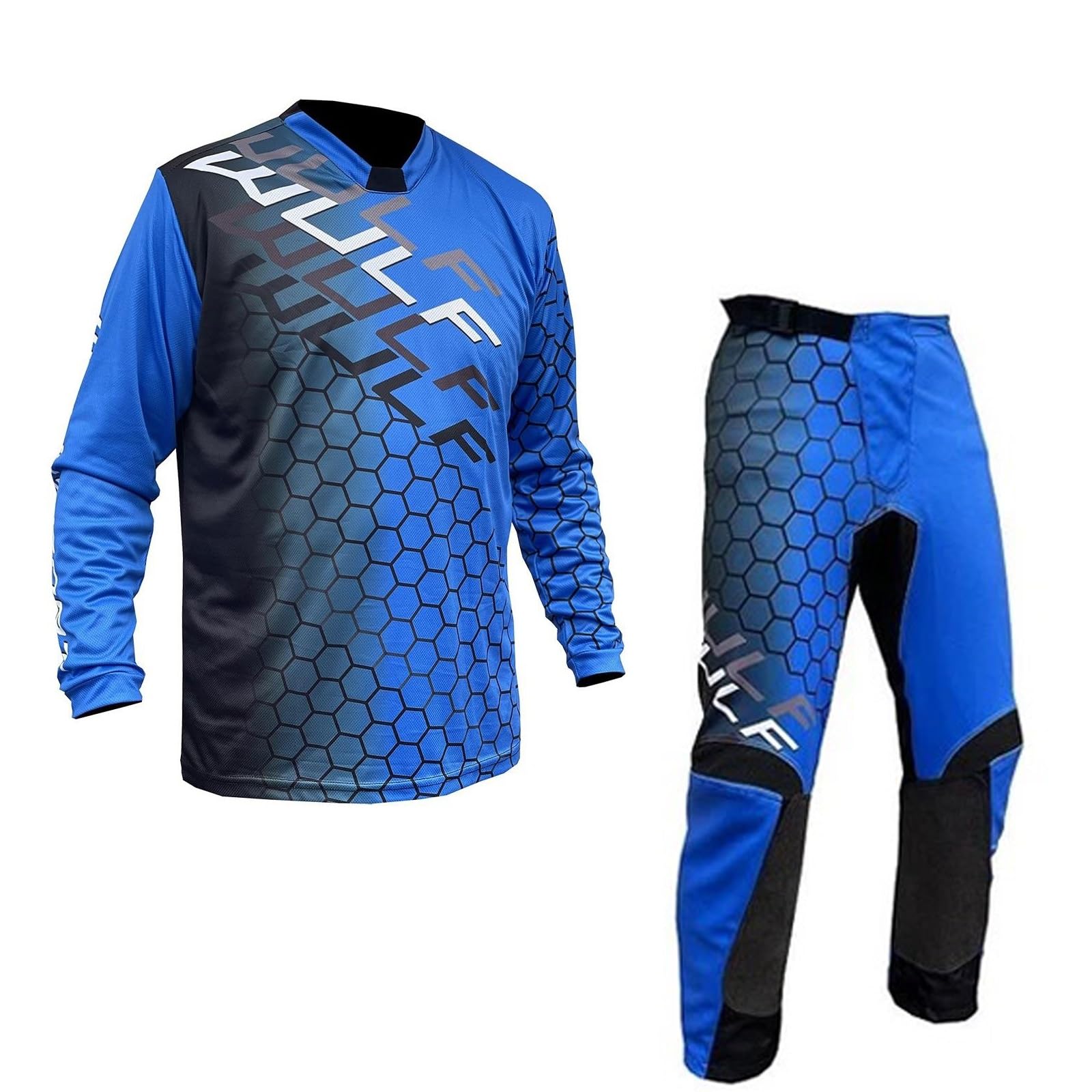 WULFSPORT Junior MX Race Suit Motocross Kids Motorbike Children Youth Off Road Dirt Sports Quad Bike BMX ATV Jersey and Trouser - Blue