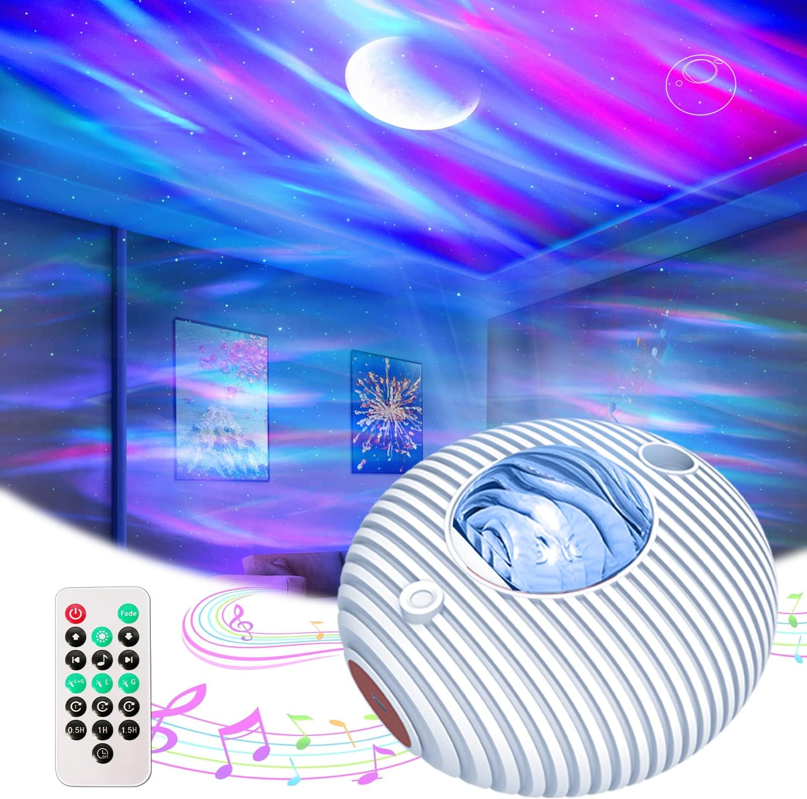 XMLHL Aurora Star Projector, Galaxy Projector with Timer and Remote Control, Built-in 5 Music 14 Colors, 7 Brightness, Suitable for Party, Home Theater, Ceiling, Room Decoration.