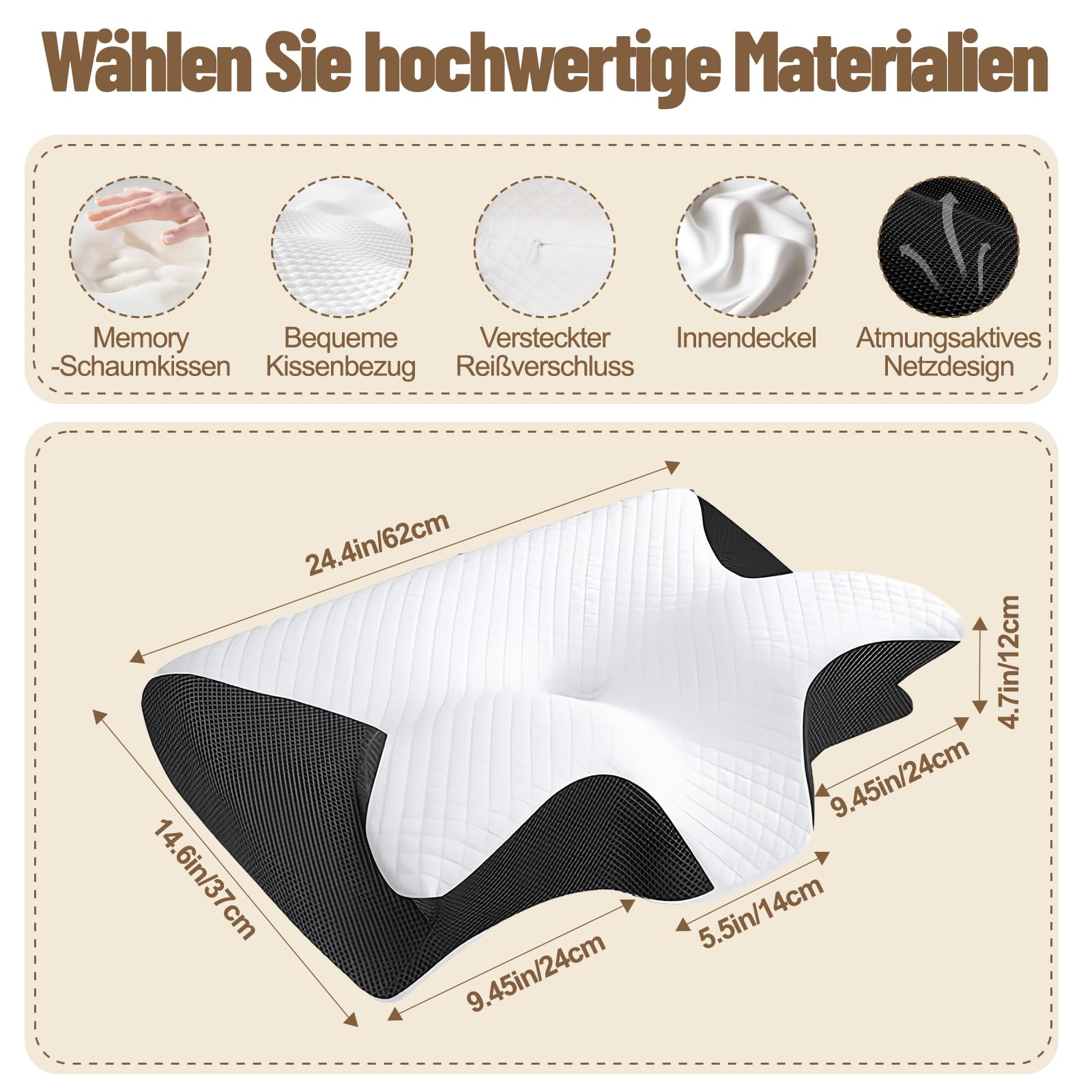 Curosleep Kissen,Orthopädisches Nackenkissen – Ergonomisches Memory Foam Kissen für Seitenschläfer & Rückenschläfer gegen Nackenschmerzen, Atmungsaktives Schlafkissen mit Waschbarem Bezug (Schwarz)