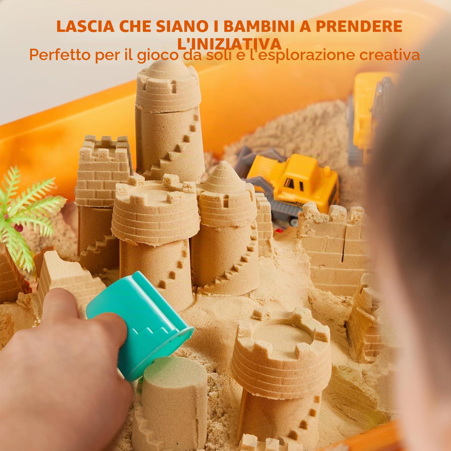 Klever Kits Cestino Sensoriale da Costruzione per Bambini con Pietre Fosforescenti, Sandbox con Coperchio, Kit Castello di Sabbia