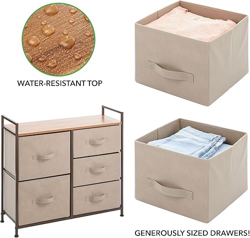 Miniatura 5 de MDesign - Torre de almacenaje para vestidor extragrande, marco de acero resistente, parte superior de madera, cubos de tela fáciles de jalar, unidad