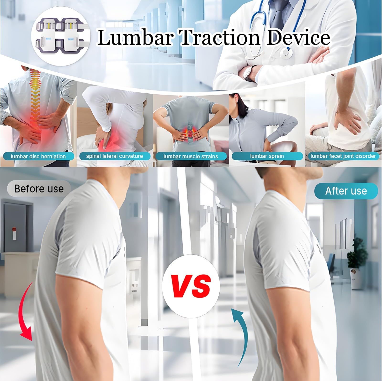 Lower Back Traction Devices for Home Use, Spinal Decompression Belt Bilateral Synchronization And Dynamically Adjustable, Stretcher for Lower Back Pain Relief