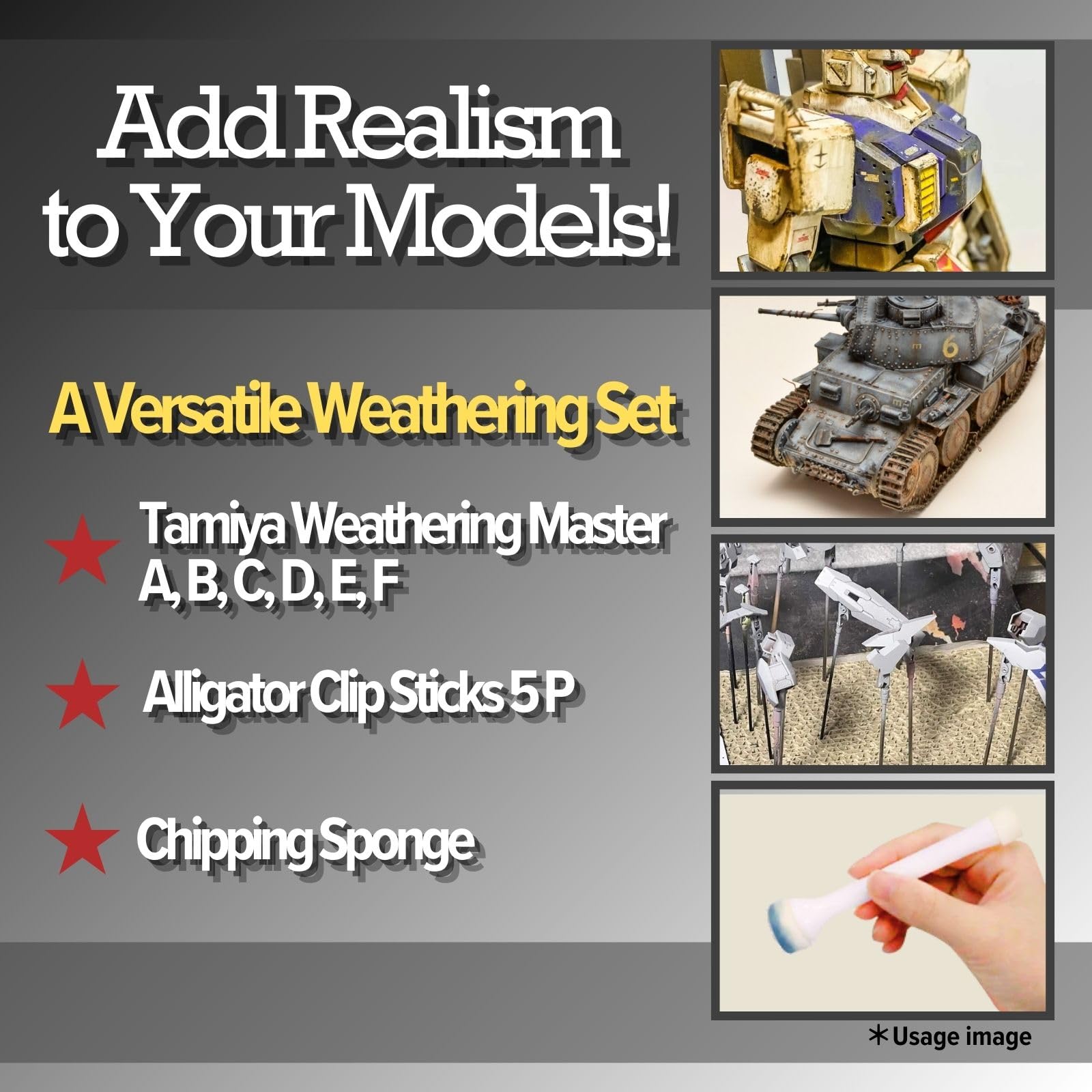 Weathering Master 6-Set (A, B, C, D, E, F) with Chipping Sponge & Alligator Clip Sticks 5 Pcs Set 87079/87080/87085/87088/87098/87123 Oil Paint, Stippling, Painting Tools, Weathering Effects - Image 2