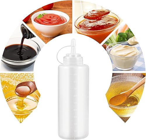 Miniatura 5 de Paquete de 4 botellas de plástico de 32 onzas, botellas exprimibles para condimentos con tapas giratorias para salsa de tomate, salsa, barbacoa,