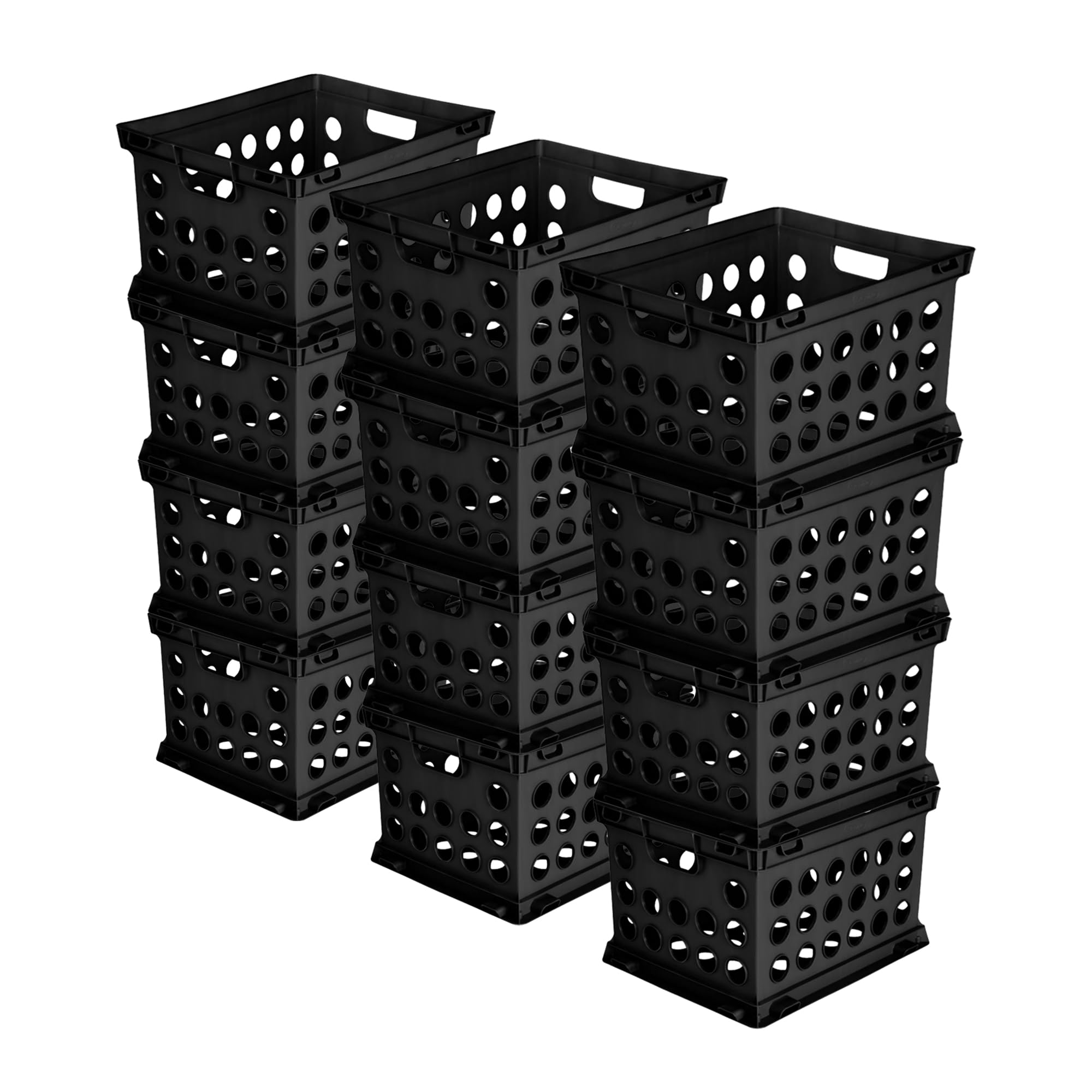 File Crate Multi Purpose Stackable Storage Crates With Handles - 2-Pack Black ...