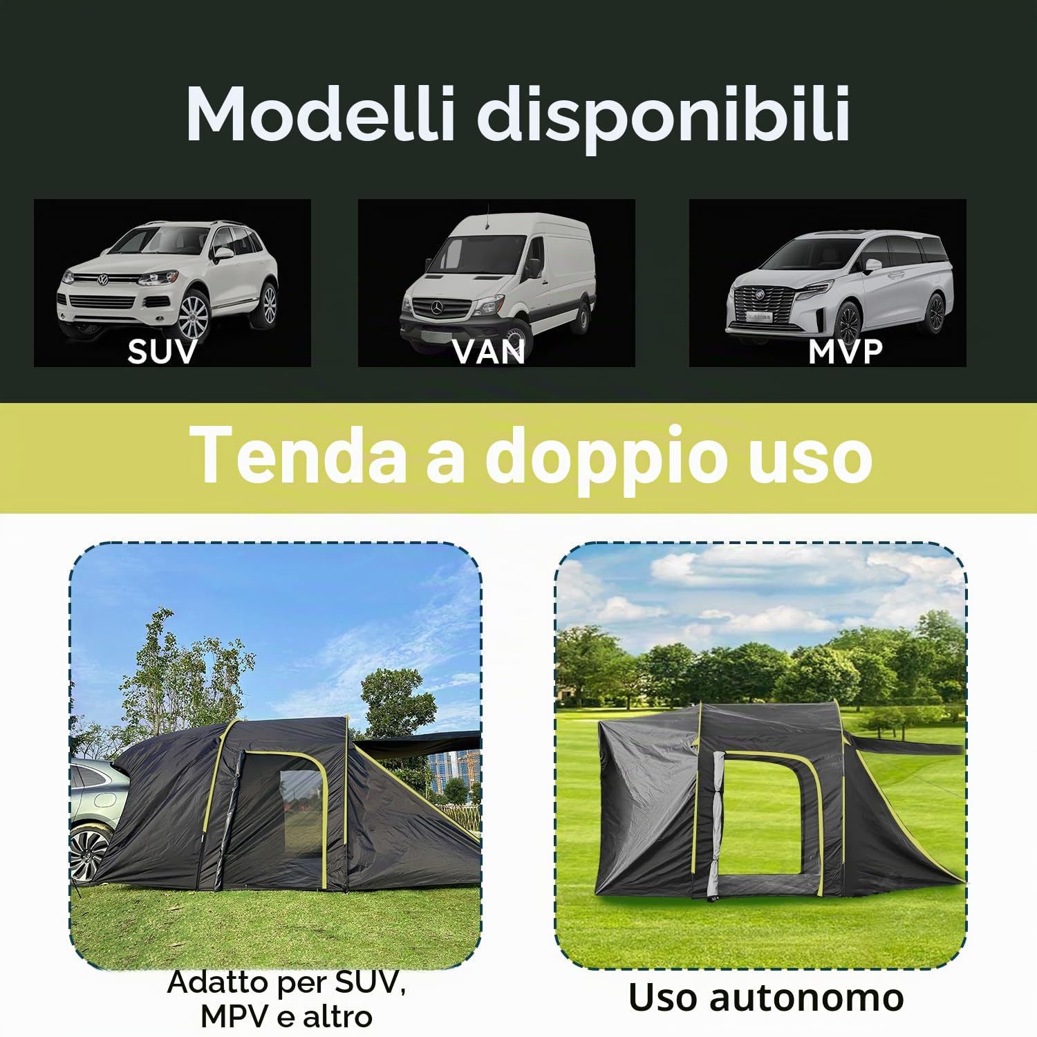 Tenda posteriore auto per 6 persone, grande tenda posteriore SUV con impermeabile Canopy, 300 x 300 x 220 cm, tenda posteriore auto combinata con colonna d'acqua da 3000 mm, tenda posteriore per SUV