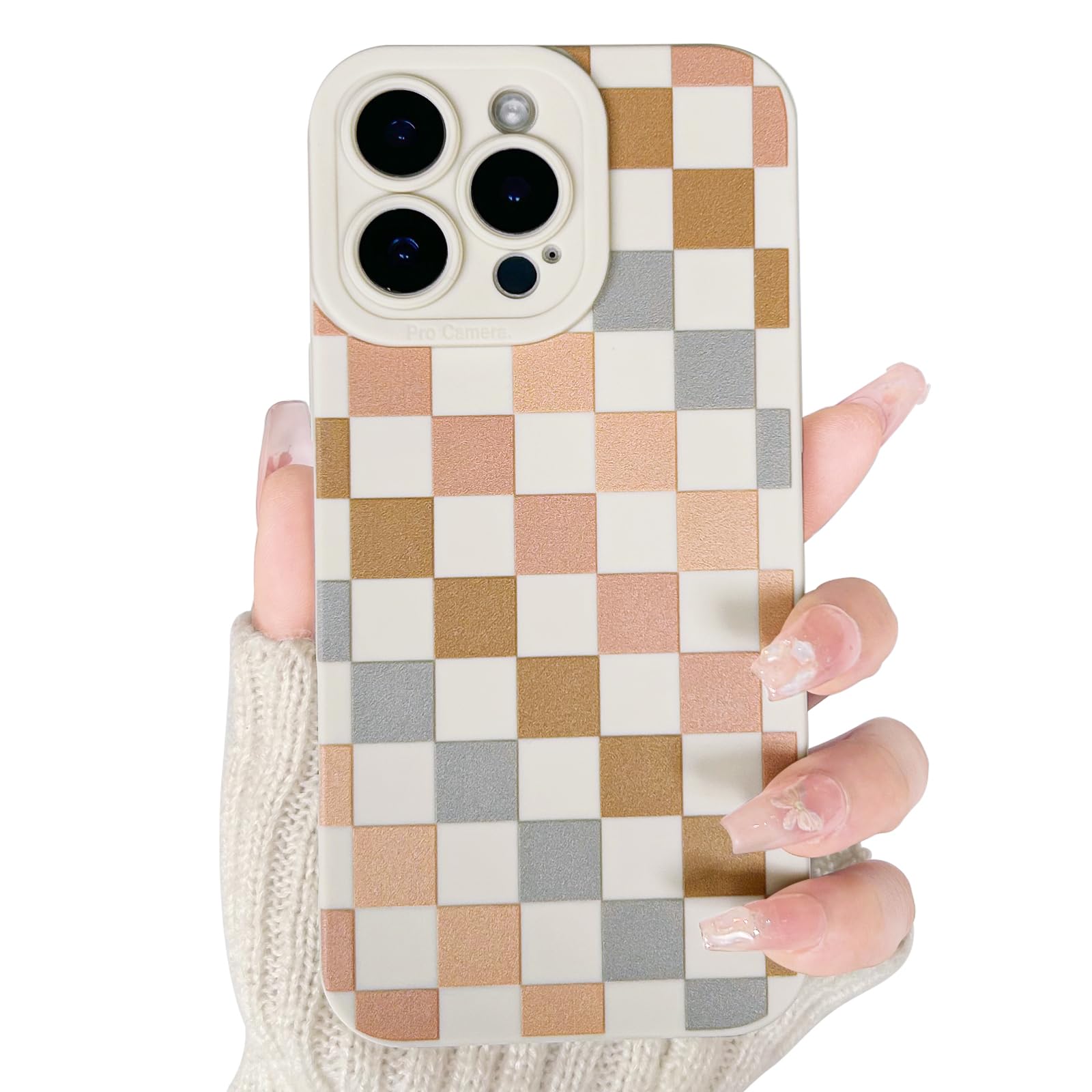 Lovmooful Compatible for iPhone 16 Pro Max Case Cute Checkerboard Lattice Plaid with Color Design for Girls Women Soft TPU Shockproof Protective Girly