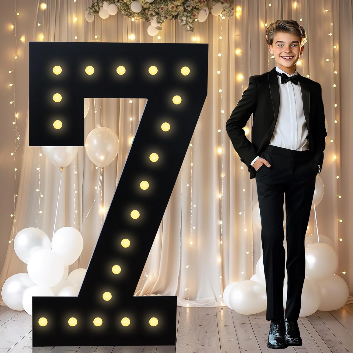 4FT Marquee Light Up Numbers, Black Giant Marquee Number Big Mosaic Number for 30th Birthday Party Decorations Backdrop 30 Anniversary Decor, Pre-Cut Frame Large Number 30