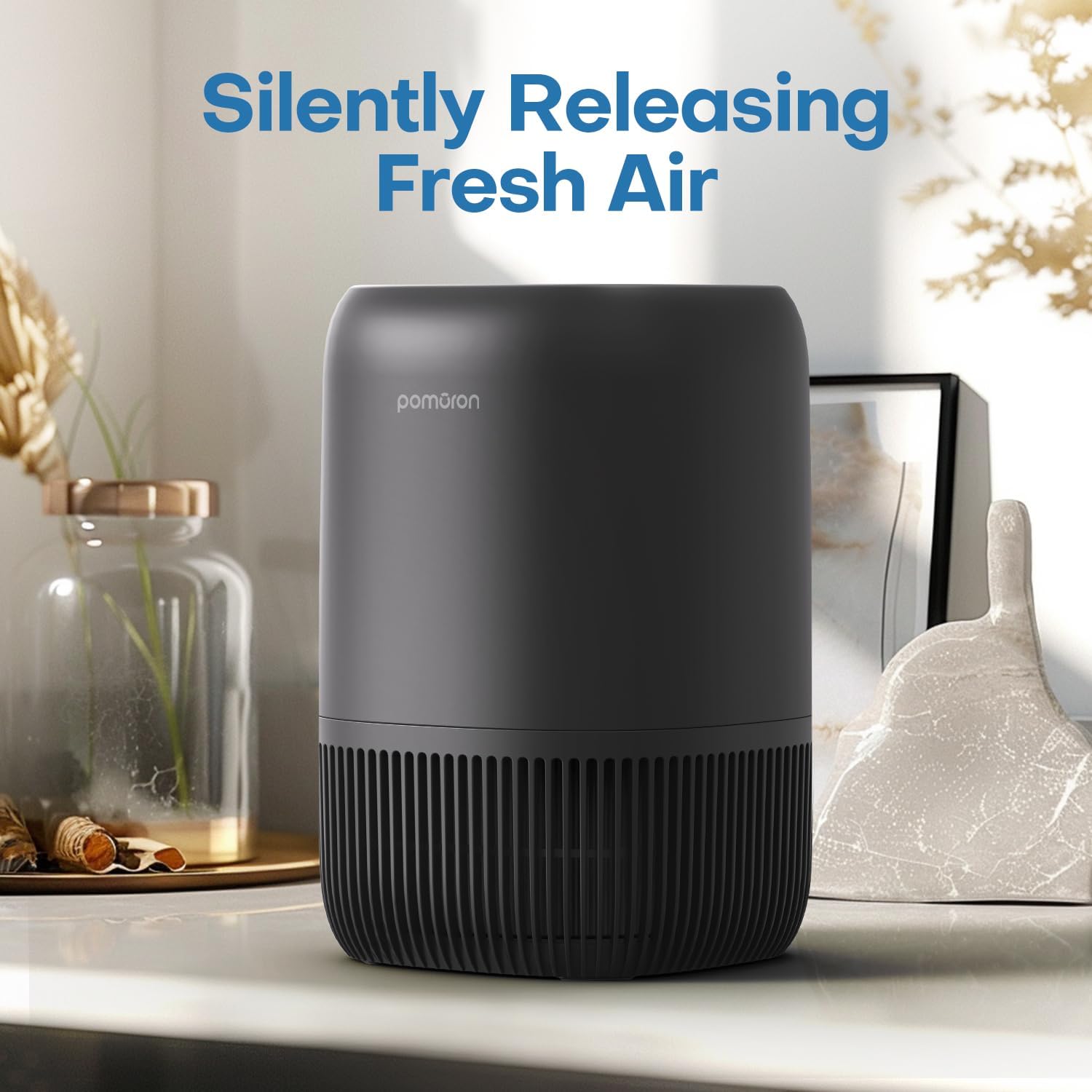 POMORON Air Purifiers for Bedroom Home, Air Filter Cleaner with Fragrance Sponge, 3-in-1 Premium Filter for Smoke, Allergies, Pollen, Pet Dander, Odor, Dust, Portable Air Purifier for Bedroom Office