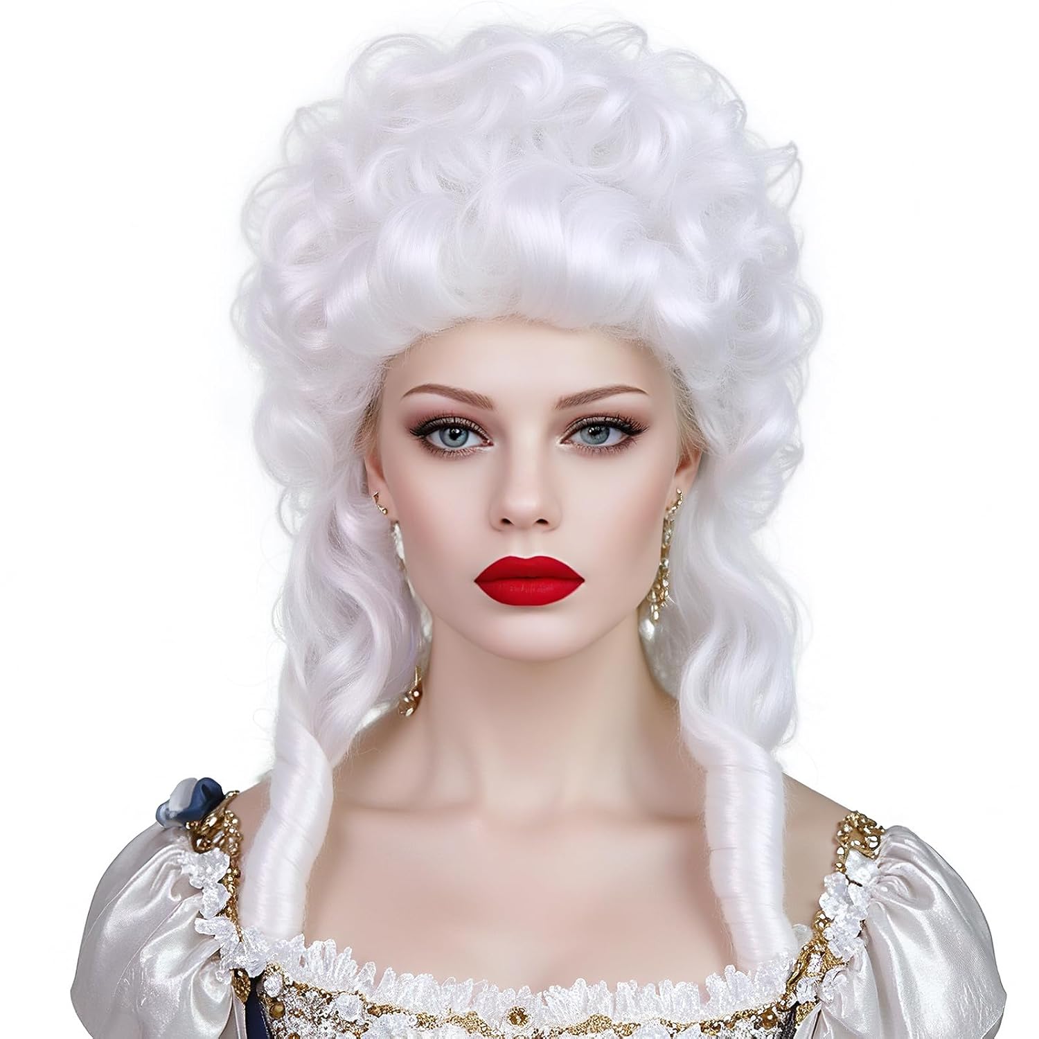 ANOGOL Hair Cap+ White Curly Baroque Wig Ringlet Curls 18th Century Wig Synthetic Updo White Female Judge Lawyer Wigs Powdered Wigs for Women Cosplay Halloween Costume Christmas Masquerade Party - Image 2