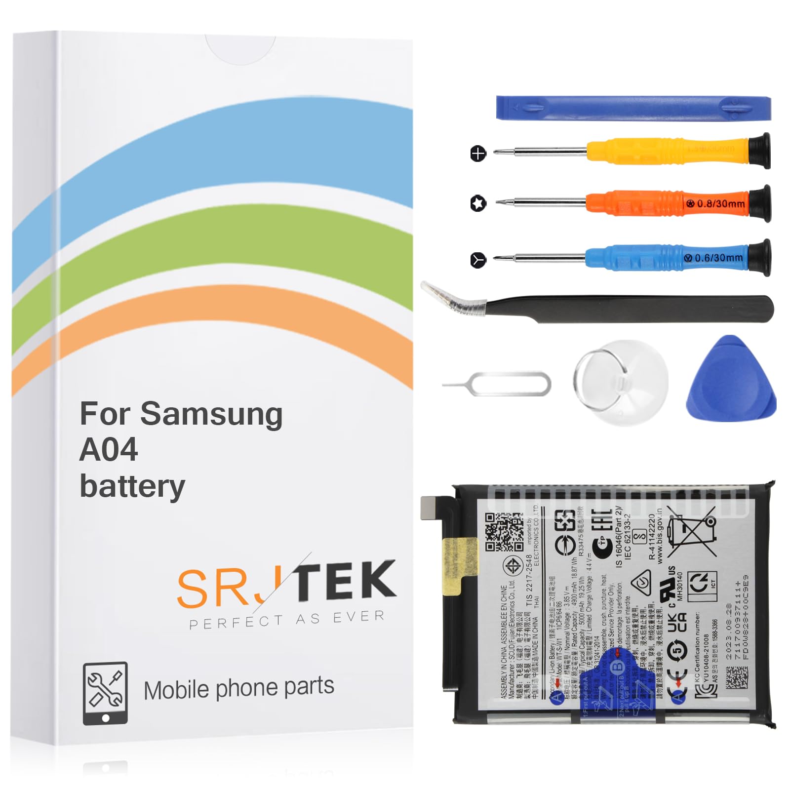 THIRDPOLE OEM Battery Replacement for Samsung Galaxy A04 WT-S-W1,[2025 New Upgraded] for Samsung SM-A045F, SM-A045F/DS, SM-A045M 4900mAh Standard